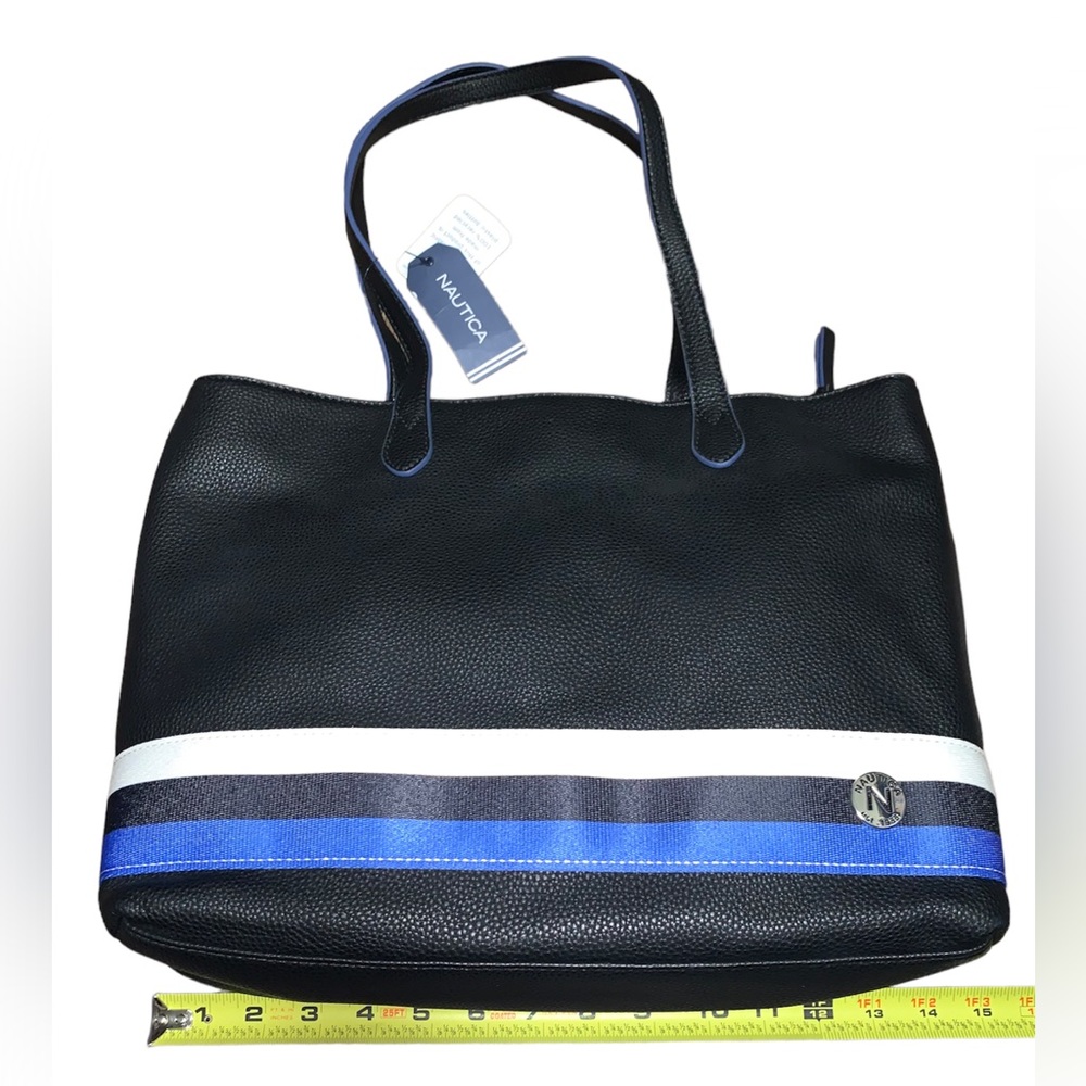 "NAUTICA"WOMEN'S BLK.FAUX PEBBLE LEATHER TOW THE LINE TOTE -AUTHENTIC - Picture 2 of 11